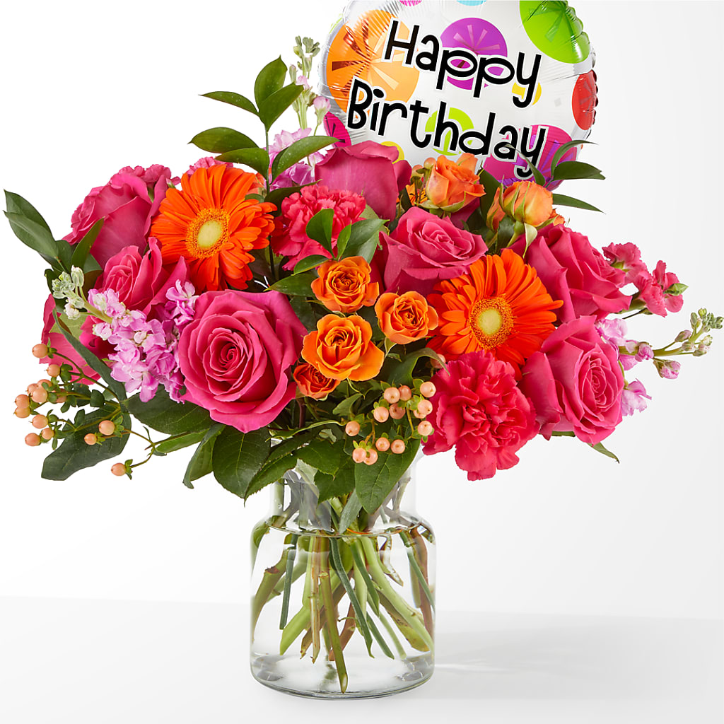 Fiesta Bouquet with Birthday Balloon – Hy-vee, West Des Moines IA