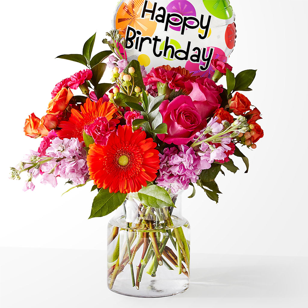 Fiesta Bouquet with Birthday Balloon – Hy-vee, West Des Moines IA