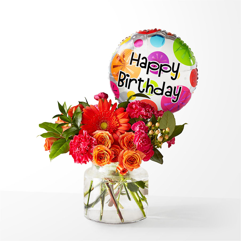 Fiesta Bouquet with Birthday Balloon – Hy-vee, West Des Moines IA