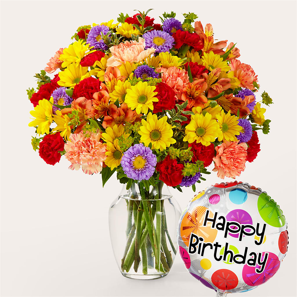 Kaleidoscope Bouquet with Birthday Balloon – Hy-vee, West Des Moines IA